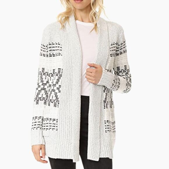 Cupcakes and Cashmere Crochet Cardigan Oversized XS Jacquard Sweater Gray Black - Picture 1 of 9